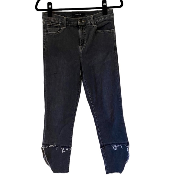 J Brand Ruby high rise crop cigarette jeans assymetrical raw hem grey denim 27 - Picture 2 of 10